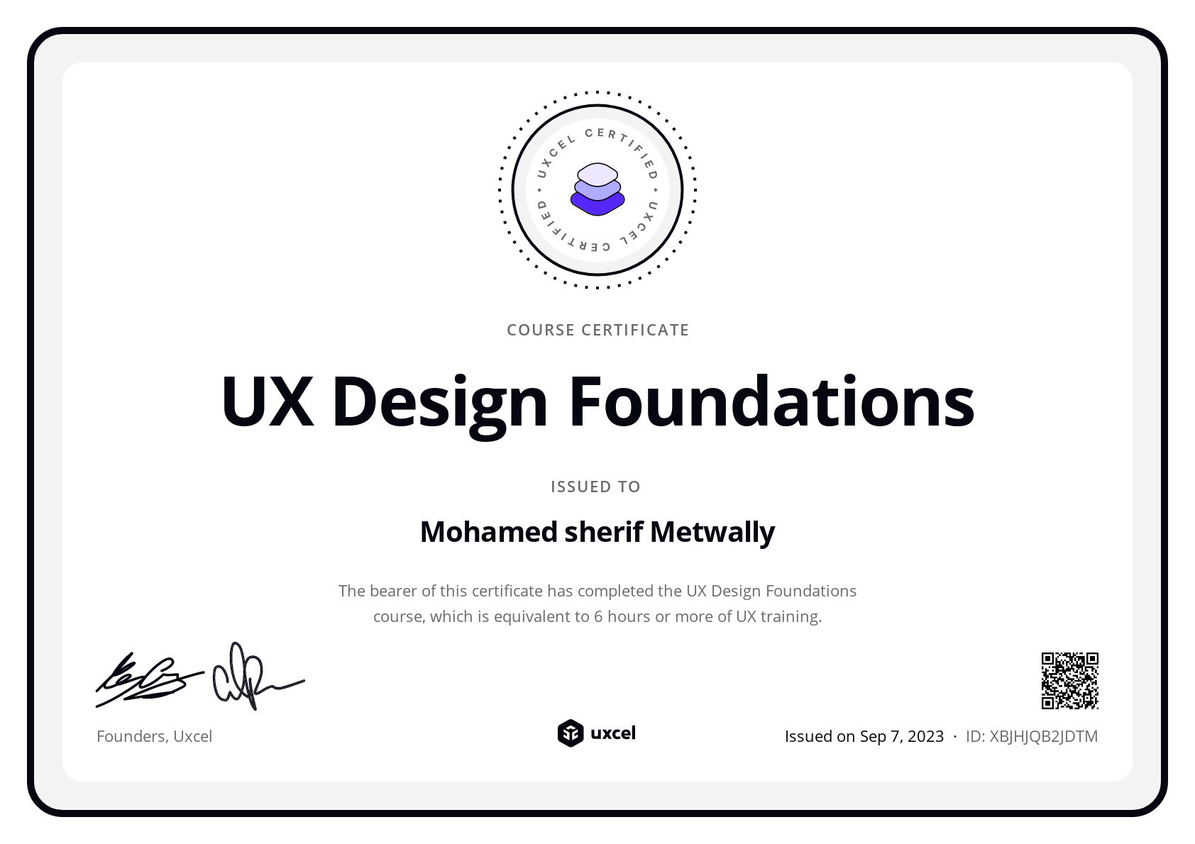 Mohamed sherif's certificate